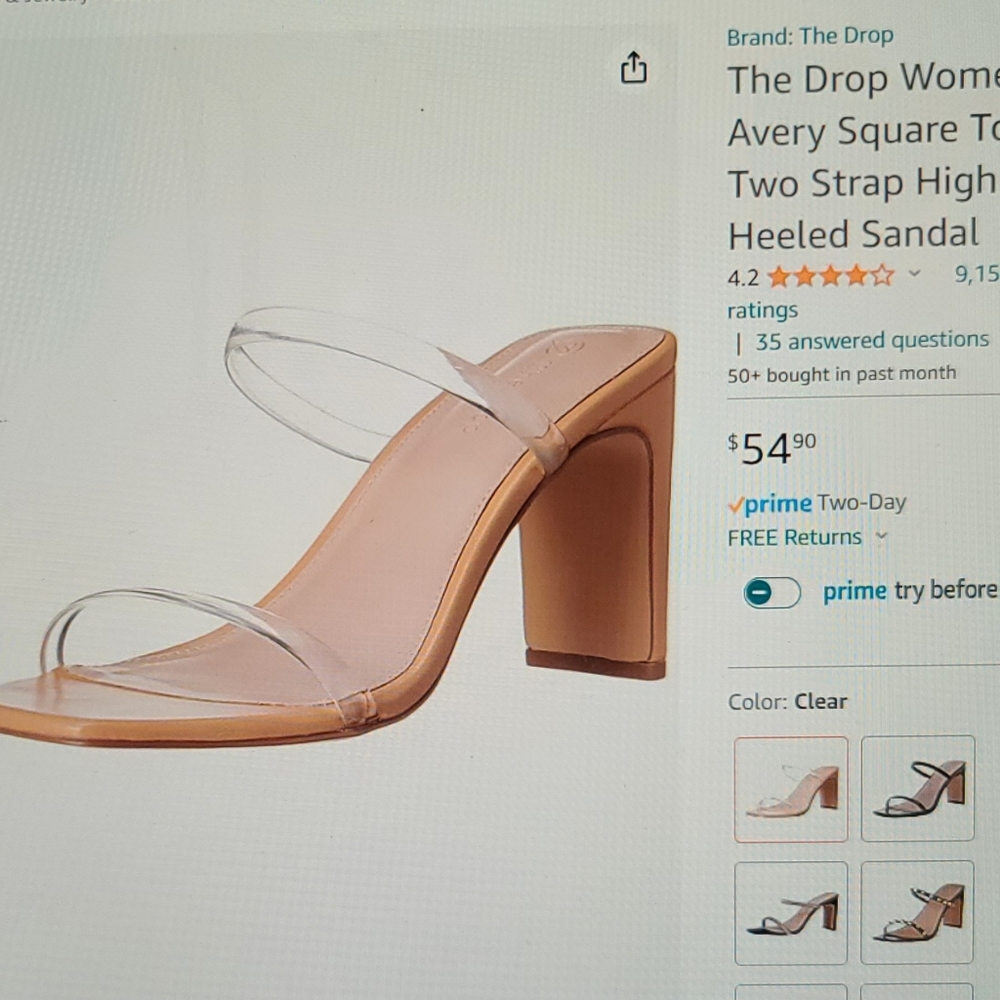 THE DROP Women's Avery Square Toe Two Strap High Heeled Sandal